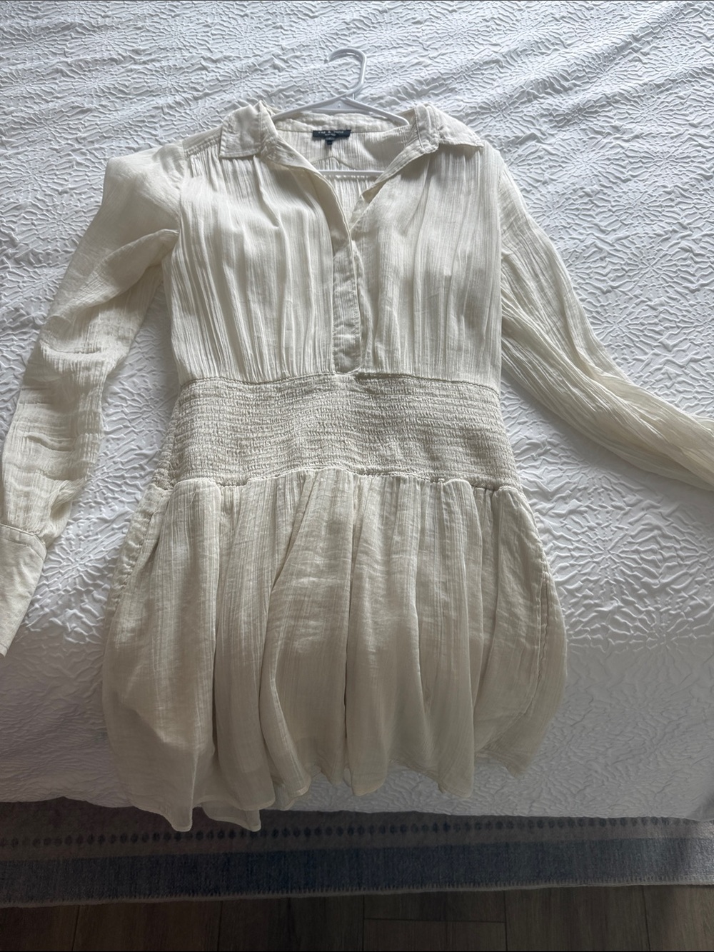 rag & bone Cream Long-Sleeve Smocked-Waist Dress